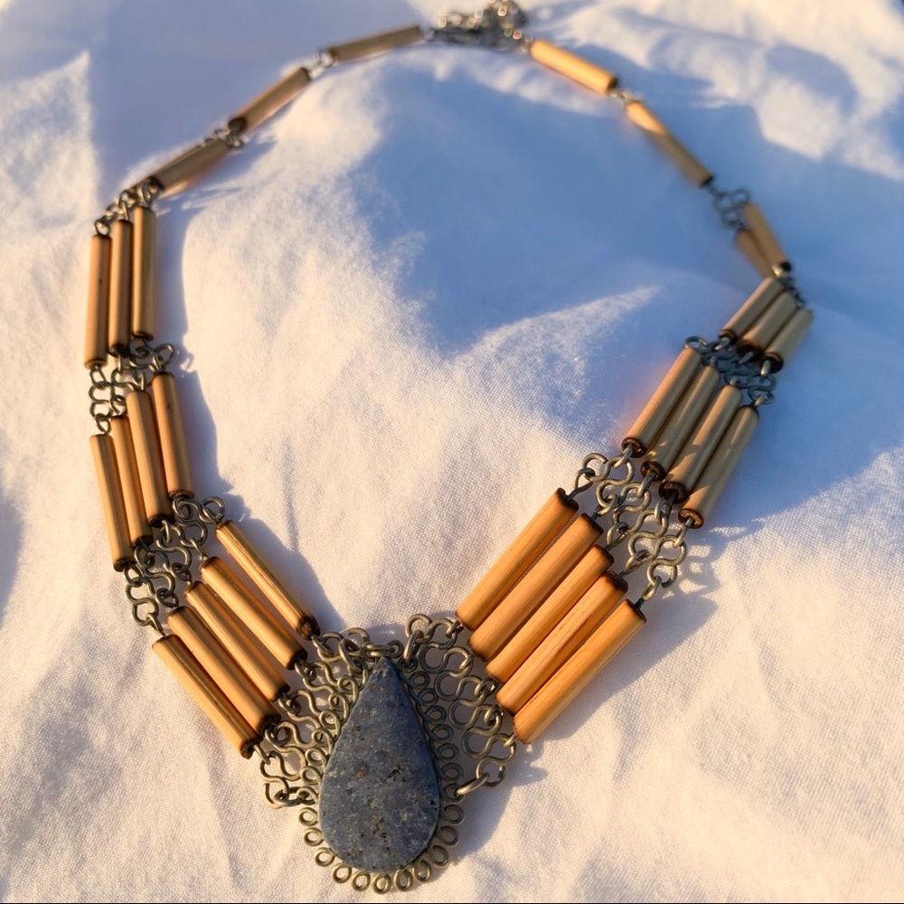 Vintage Natural Blue Teardrop Festival Necklace